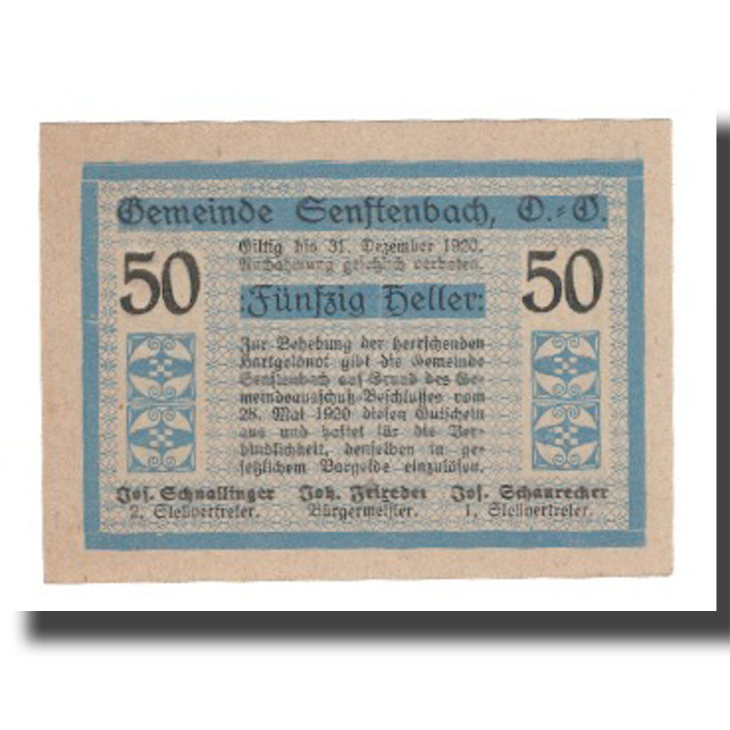 Banknote, Austria, Senftenbach, 50 Heller, Texte 2, 1920, 1920-05-28