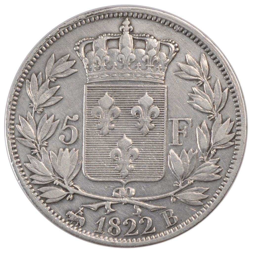 Coin, France, Louis XVIII, Louis XVIII, 5 Francs, 1822, Rouen, EF(40-45)