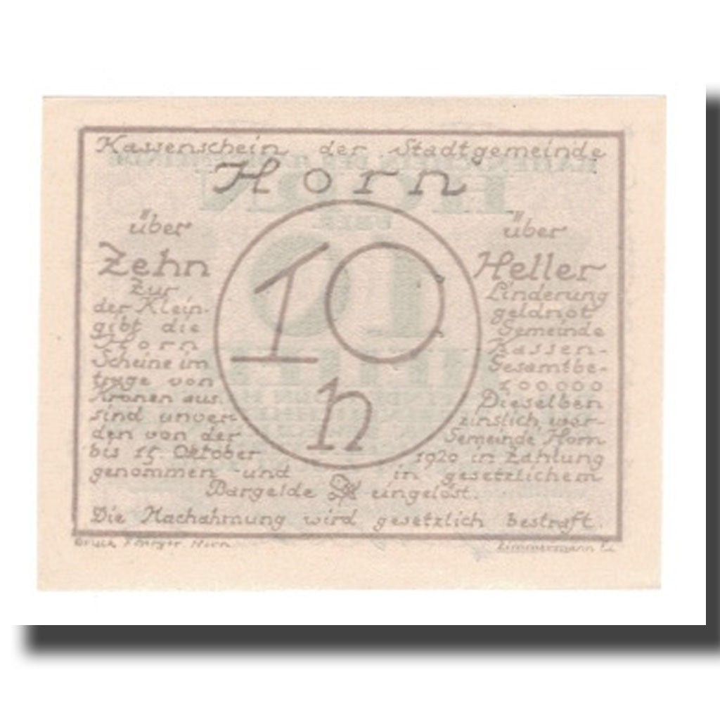 Banknote, Austria, Horn, 10 Heller, valeur faciale, 1920, 1920-01-25