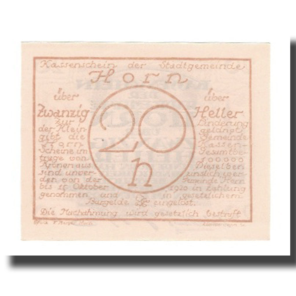 Banknote, Austria, Horn, 20 Heller, valeur faciale 1, 1920, 1920-01-25