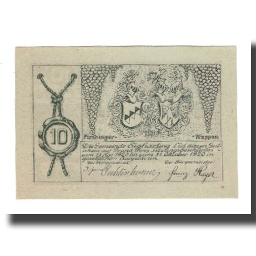 Banknote, Austria, Sigharting, 10 Heller, Armoirie, 1920, 1920-05-13