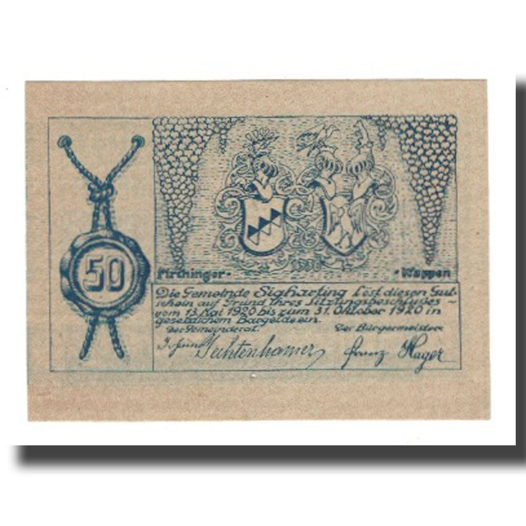 Banknote, Austria, Sigharting, 50 Heller, Armoirie 2, 1920, 1920-05-13