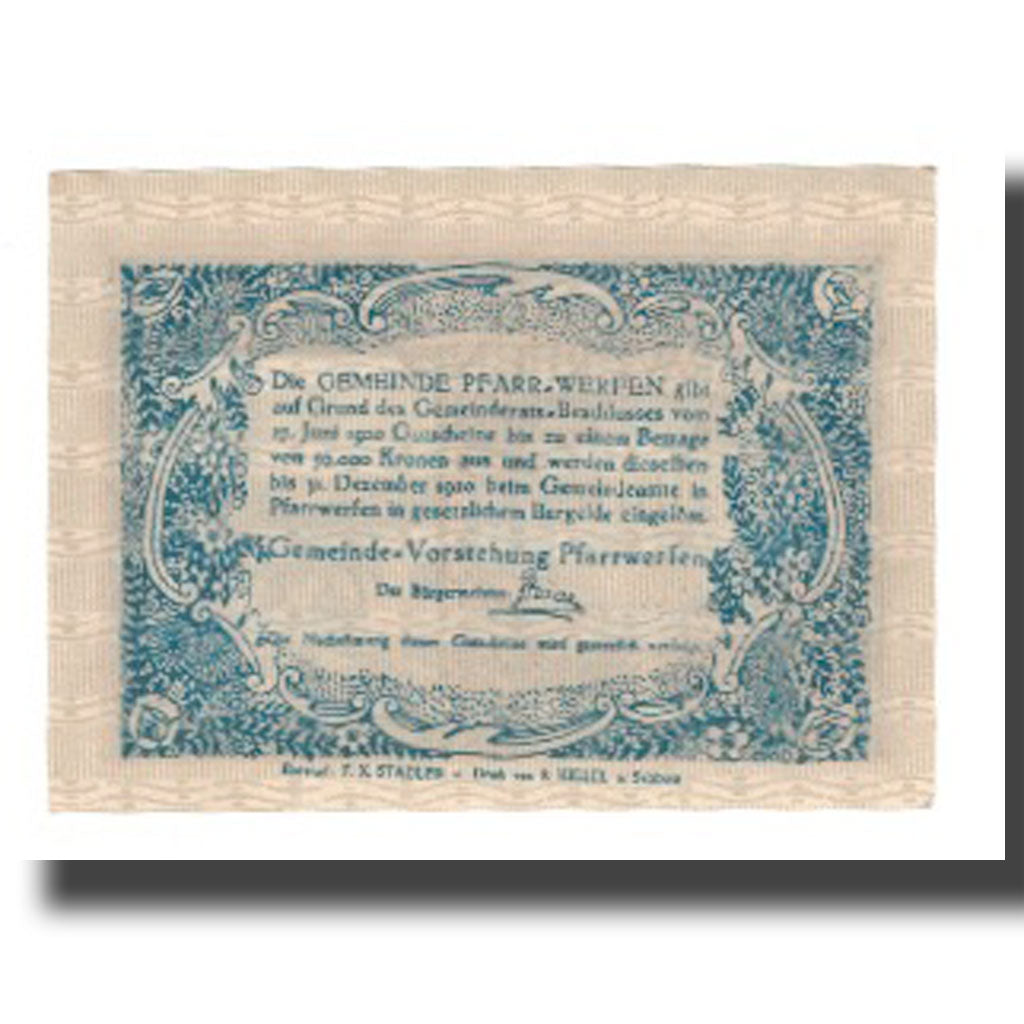 Banknote, Austria, Pfarrwerfen, 10 Heller, Texte, 1920, 1920-06-27, UNC(65-70)