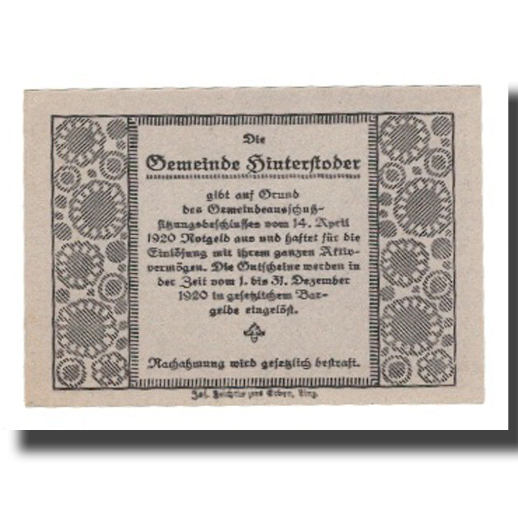 Banknote, Austria, Hinterstoder, 10 Heller, Texte, 1920, 1920-04-14, UNC(65-70)
