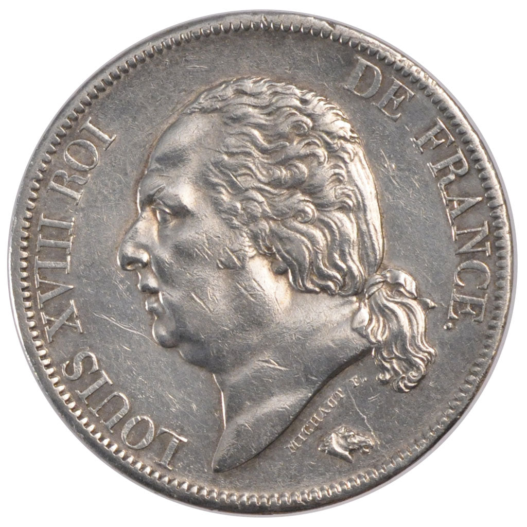 FRANCE, Louis XVIII, 5 Francs, 1821, Paris, KM #711.1, AU(50-53), Silver,...