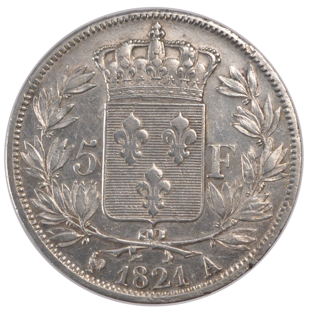FRANCE, Louis XVIII, 5 Francs, 1821, Paris, KM #711.1, AU(50-53), Silver,...
