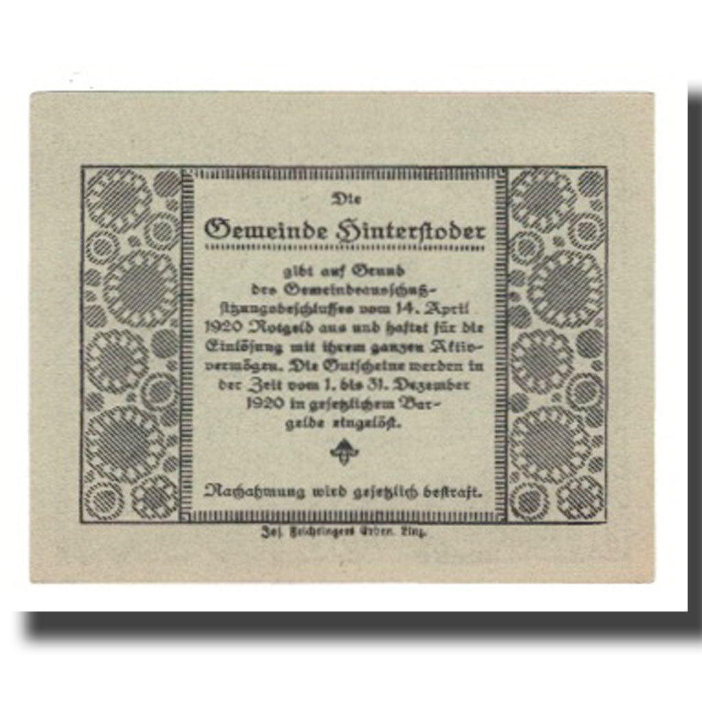 Banknote, Austria, Hinterstoder, 50 Heller, Texte 2, 1920, 1920-04-14