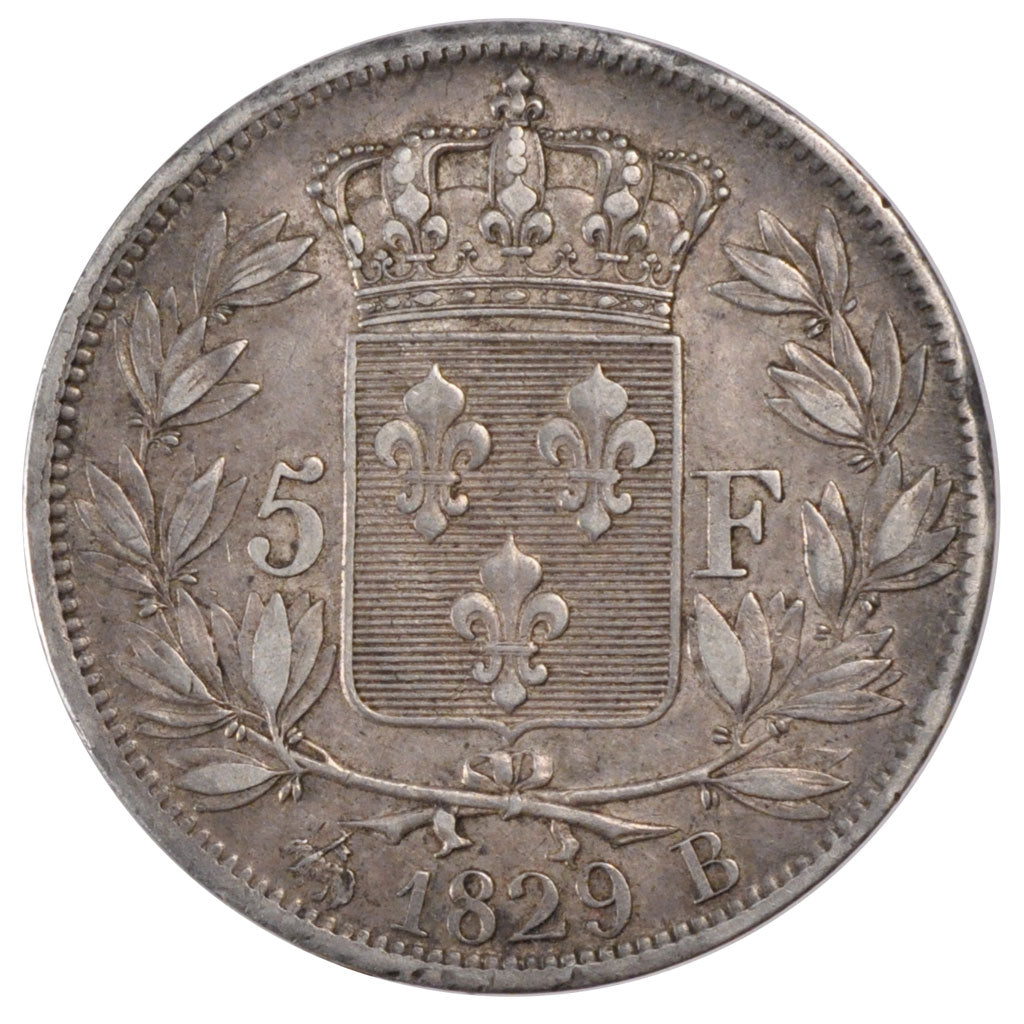 Coin, France, Charles X, 5 Francs, 1829, Rouen, EF(40-45), Silver, KM:728.2