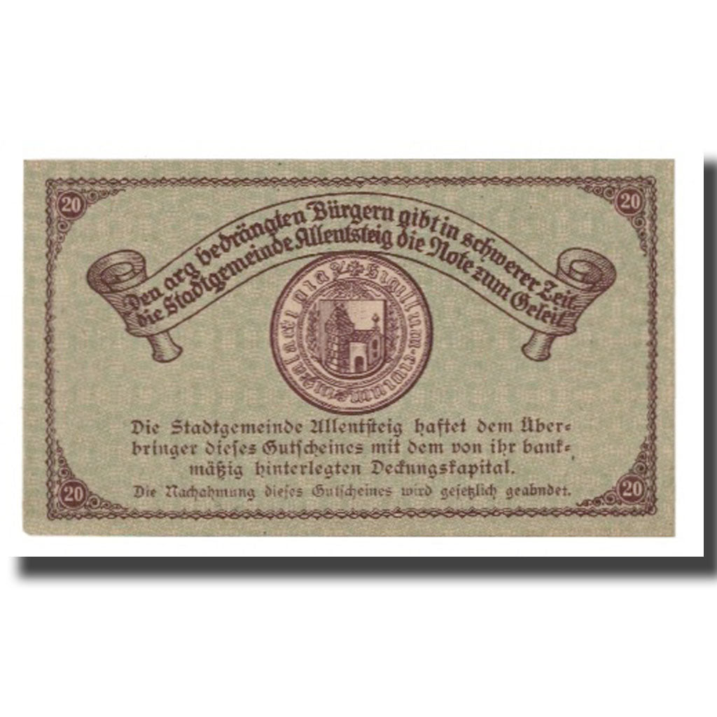 Banknote, Austria, Allentsteig, 20 Heller, Blason 2, 1920, 1920-05-01