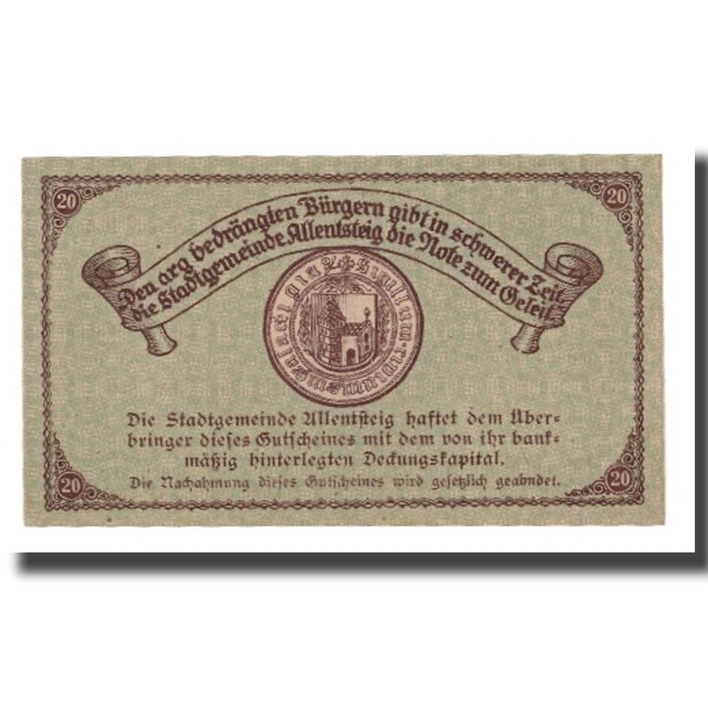 Banknote, Austria, Allentsteig, 20 Heller, Blason 3, 1920, 1920-05-01