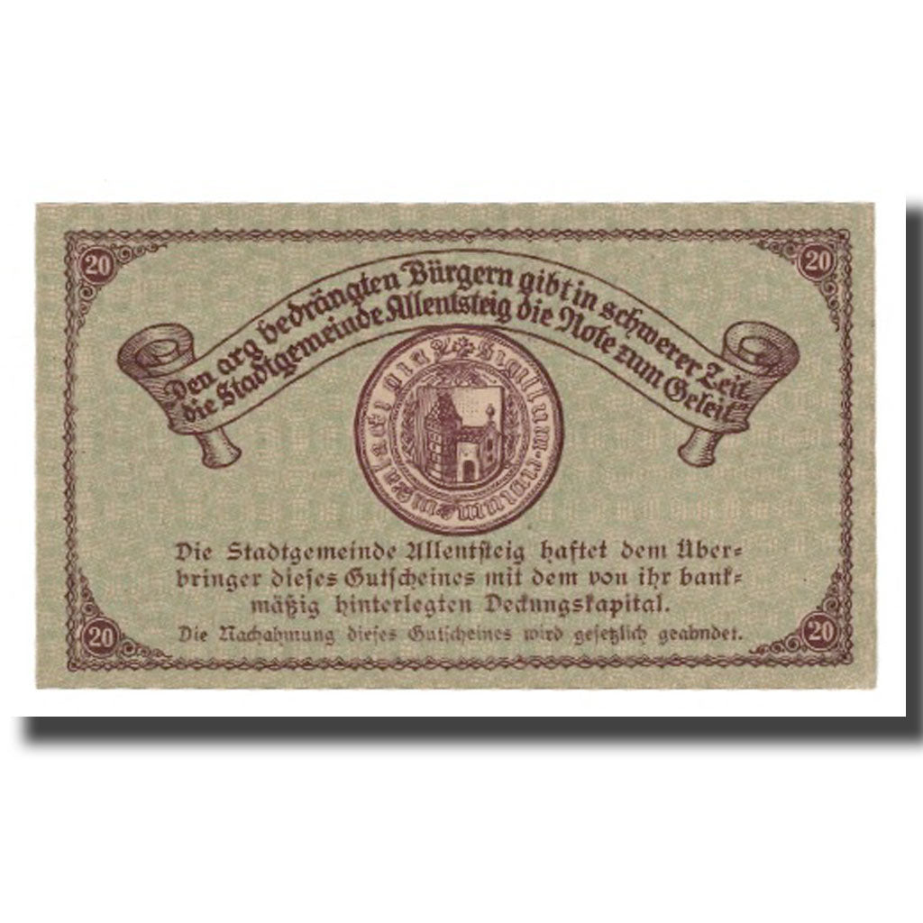 Banknote, Austria, Allentsteig, 20 Heller, Blason 4, 1920, 1920-05-01