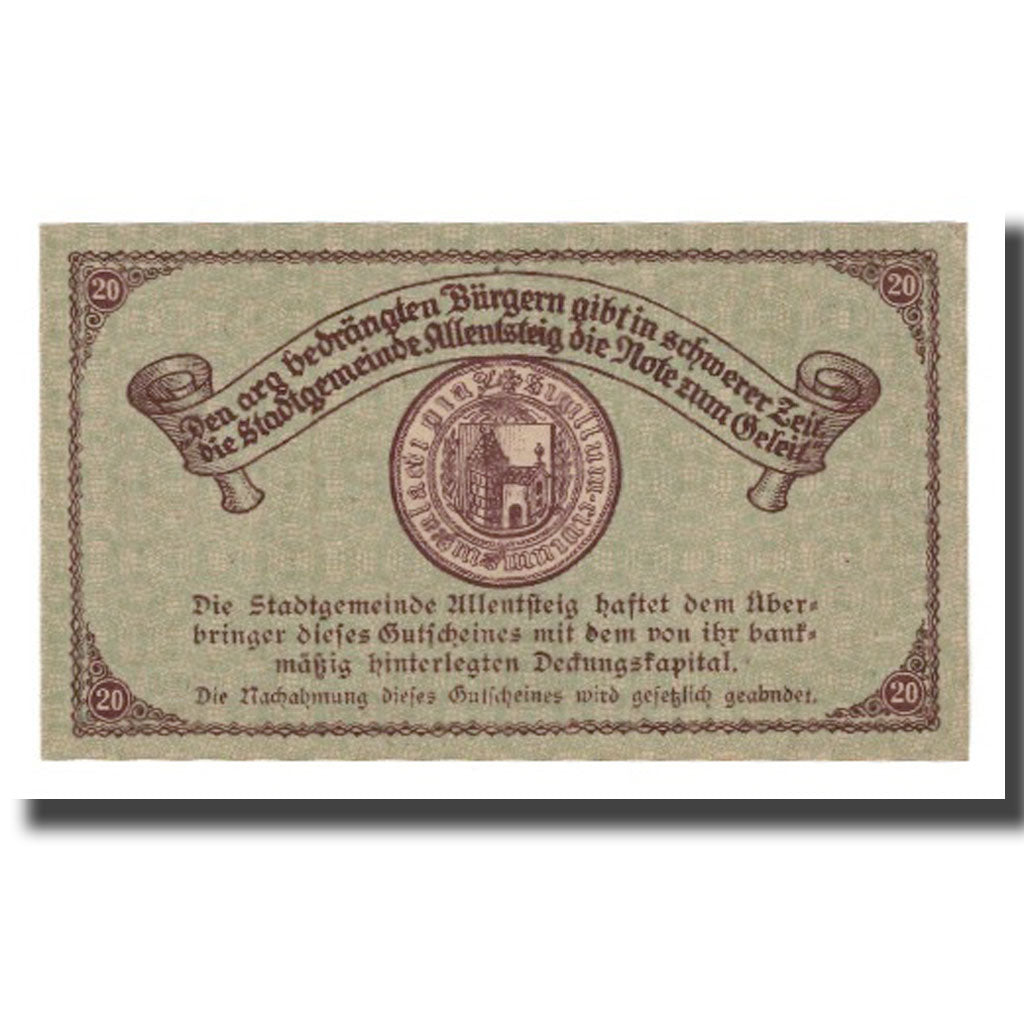 Banknote, Austria, Allentsteig, 20 Heller, Blason 5, 1920, 1920-05-01