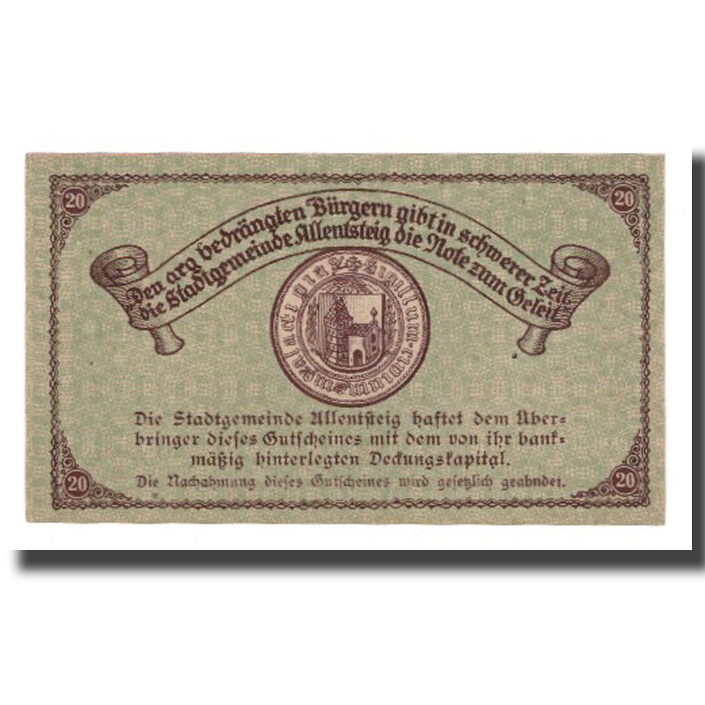 Banknote, Austria, Allentsteig, 20 Heller, Blason 9, 1920, 1920-05-01