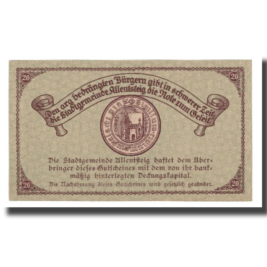 Banknote, Austria, Allentsteig, 20 Heller, Blason 10, 1920, 1920-05-01