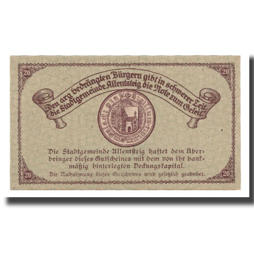 Banknote, Austria, Allentsteig, 20 Heller, Blason 12, 1920, 1920-05-01