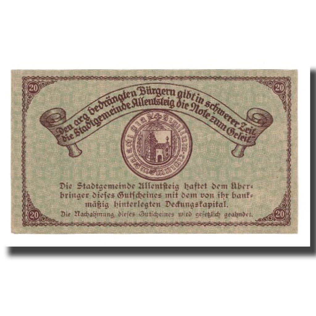 Banknote, Austria, Allentsteig, 20 Heller, Blason 13, 1920, 1920-05-01