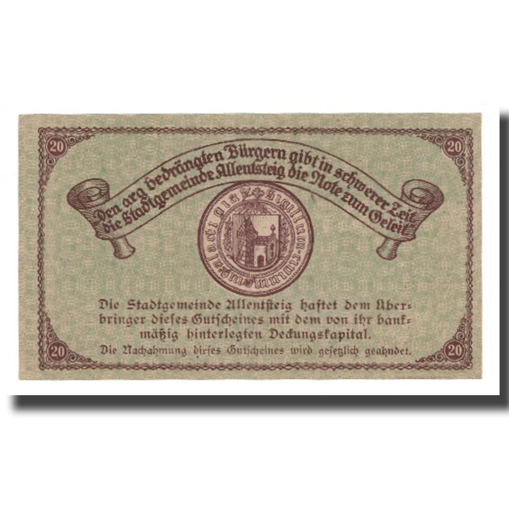 Banconote, Austria, Allentsteig, 20 Heller, Blason, 1920, 1920-05-01, FDS