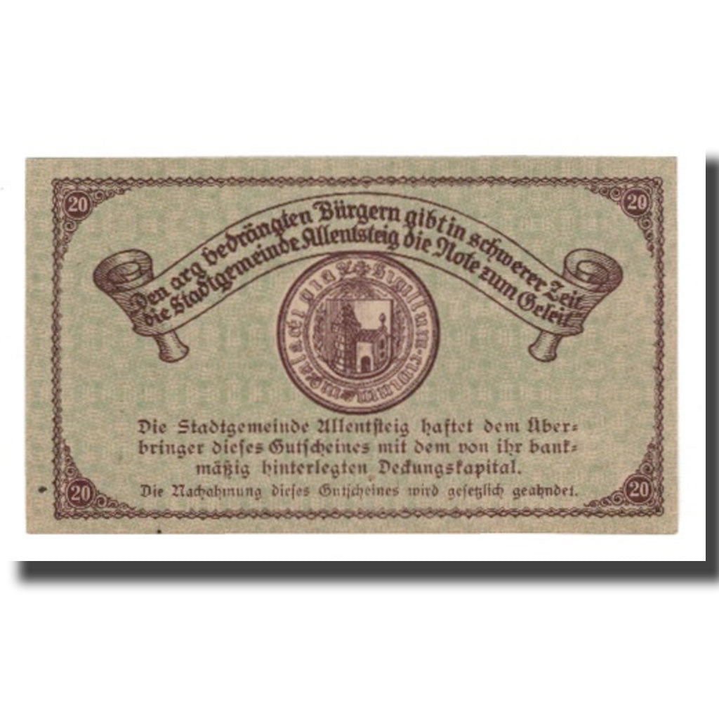 Banknote, Austria, Allentsteig, 20 Heller, Blason 1, 1920, 1920-05-01