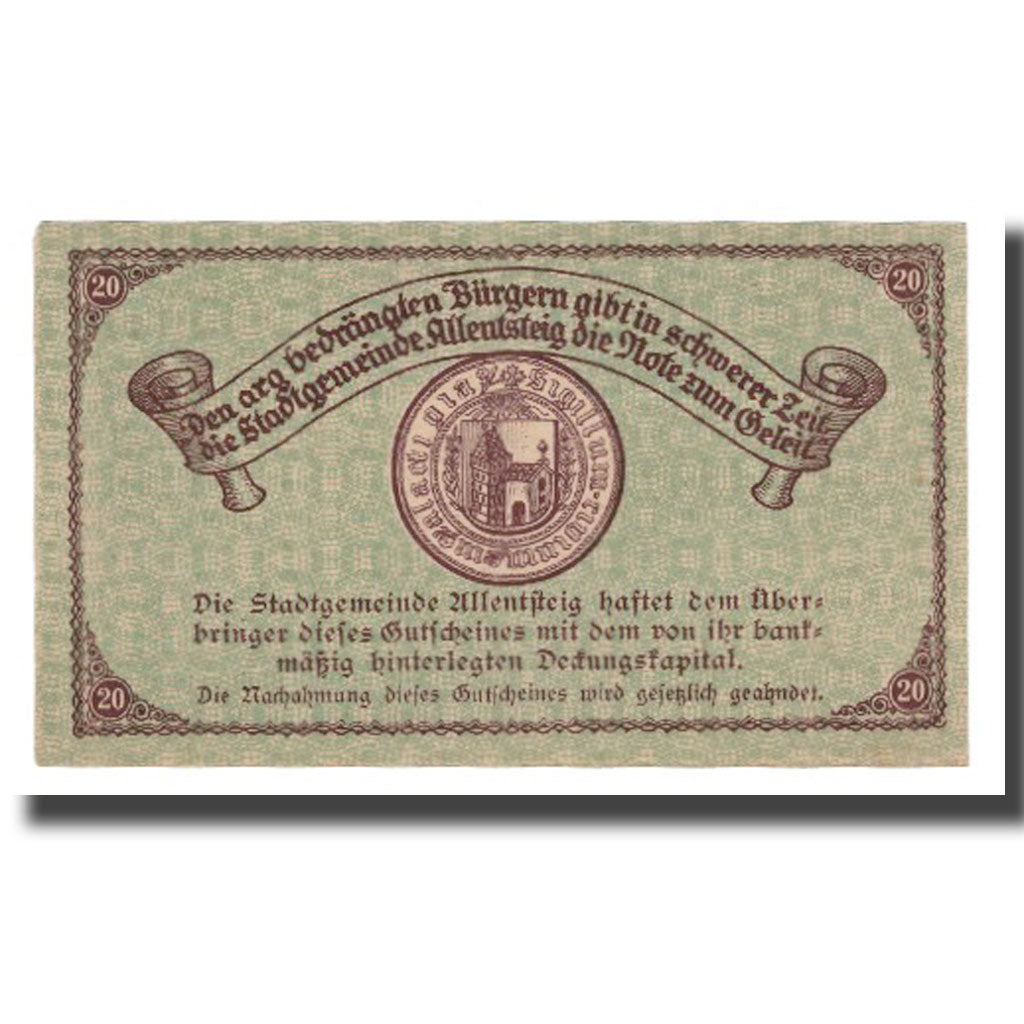Banknote, Austria, Allentsteig, 20 Heller, Blason 6, 1920, 1920-05-01