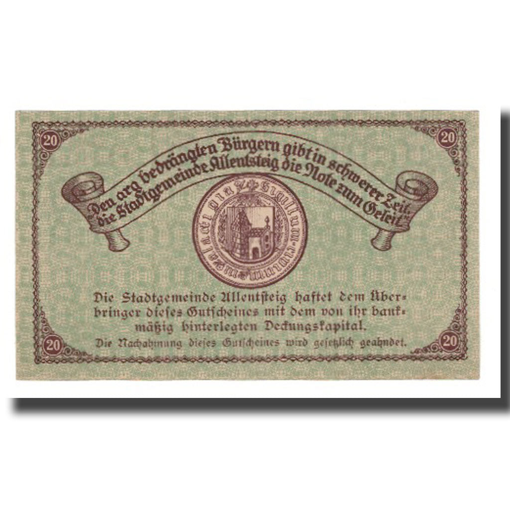 Banknote, Austria, Allentsteig, 20 Heller, Blason 7, 1920, 1920-05-01