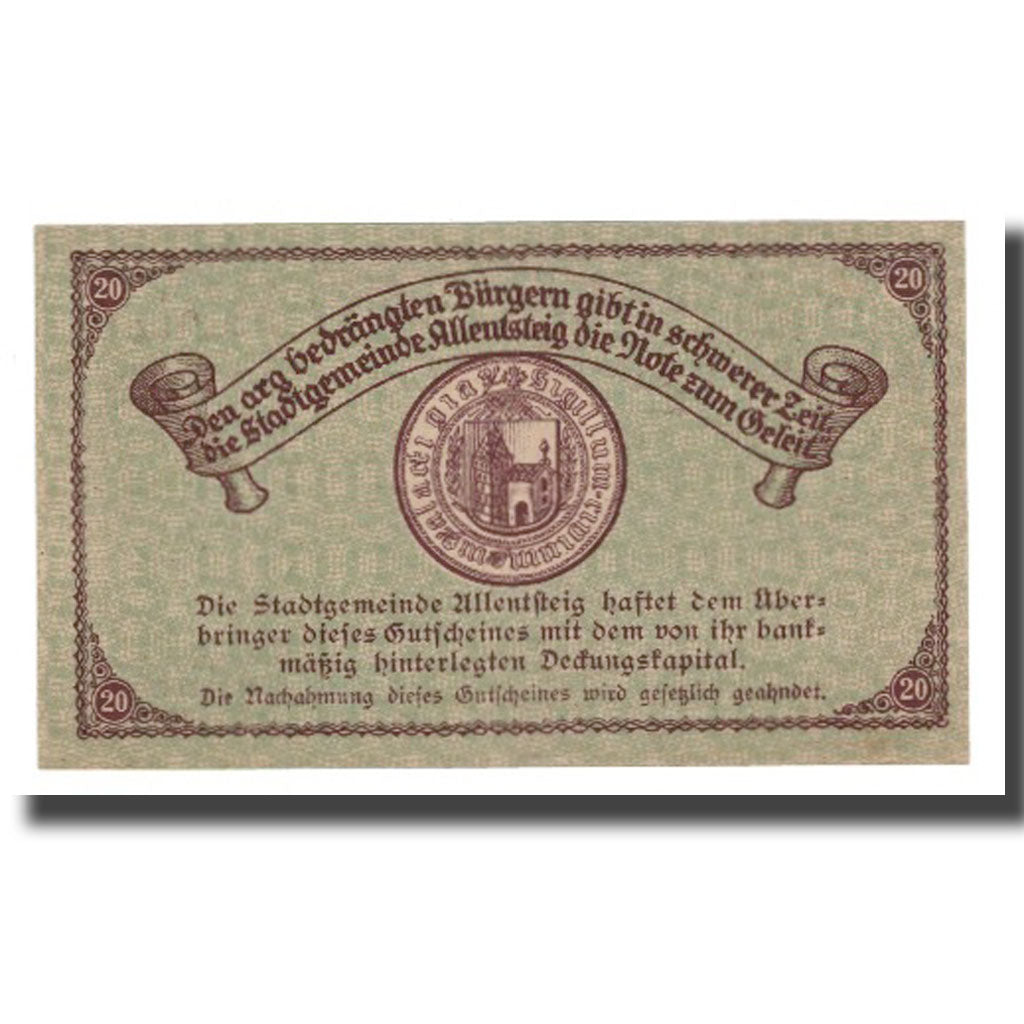 Banknote, Austria, Allentsteig, 20 Heller, Blason 8, 1920, 1920-05-01