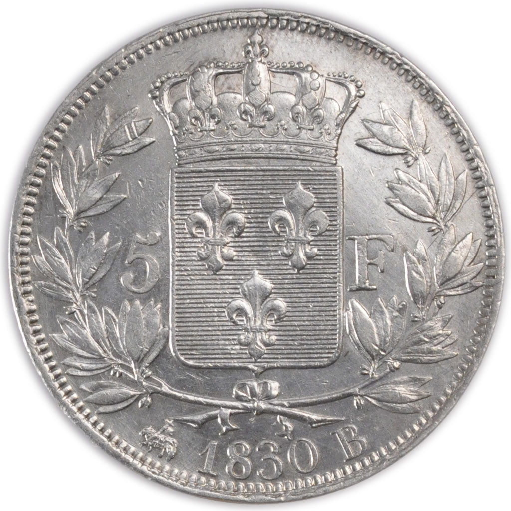 Moneta, Francja, Charles X, 5 Francs, 1830, Rouen, AU(50-53), Srebro, KM:728.2