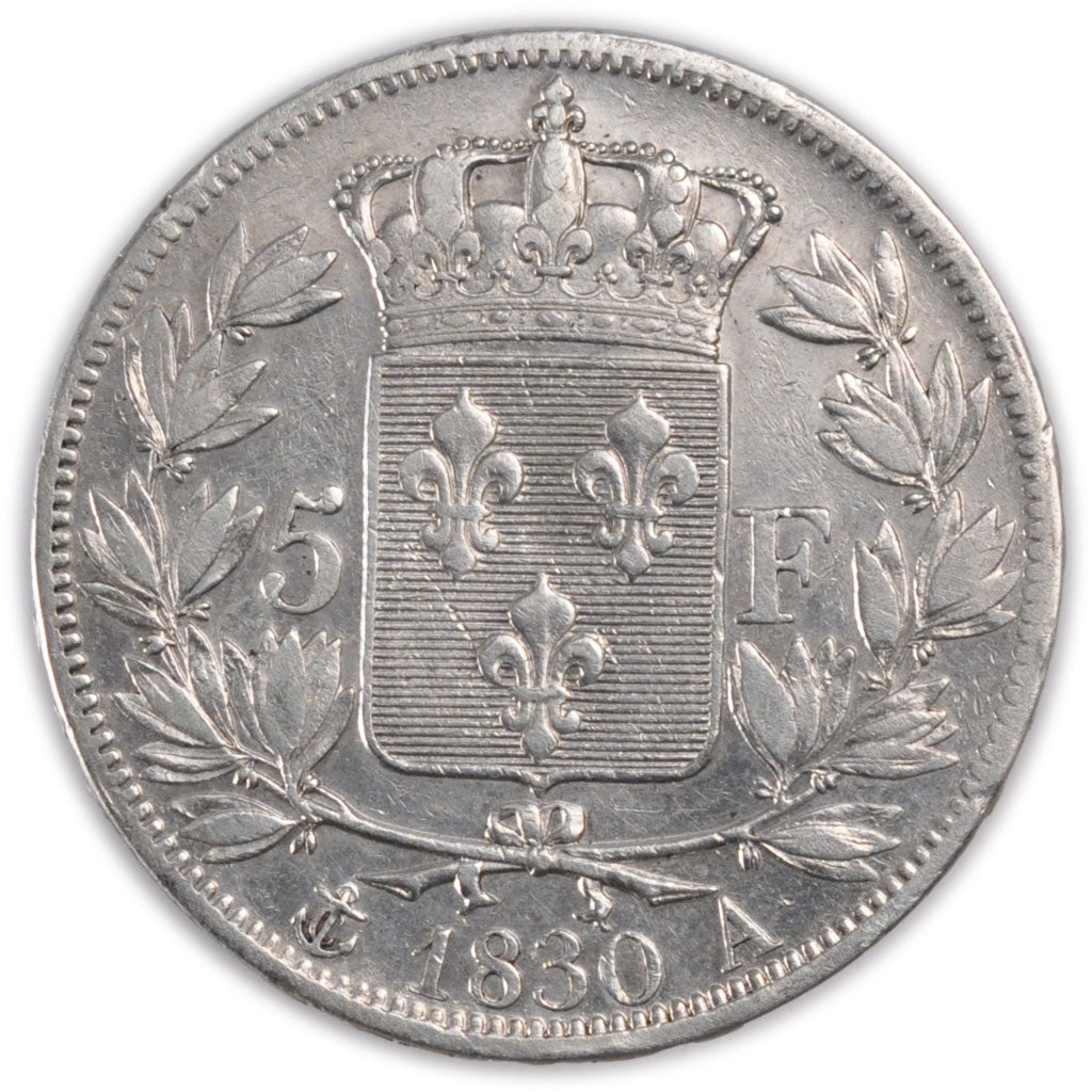 FRANCE, Charles X, 5 Francs, 1830, Paris, KM #727, EF(40-45), Silver, Gadoury...