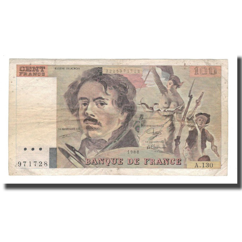 Francia, 100 Francs, Delacroix, 1988, BB, Fayette:69.12, KM:154d