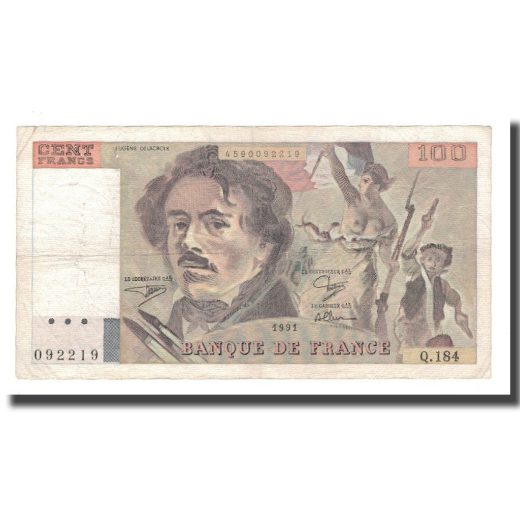 França, 100 Francs, Delacroix, 1991, EF(40-45), Fayette:69bis.03b2, KM:154e