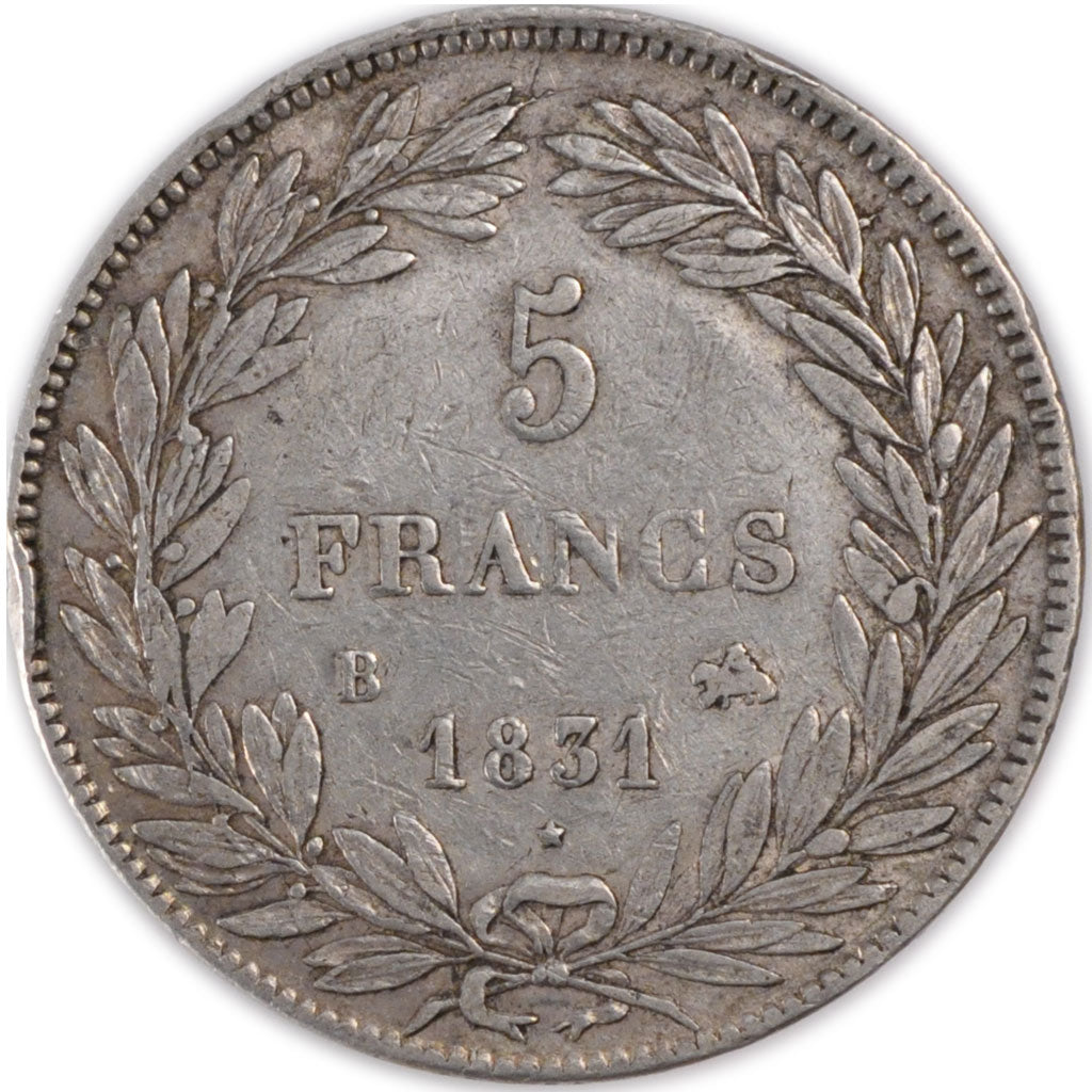 FRANCE, Louis-Philippe, 5 Francs, 1831, Rouen, KM #735.2, EF(40-45), Silver,...