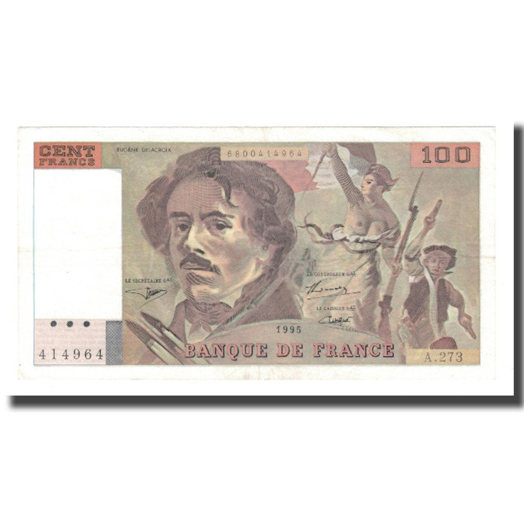 France, 100 Francs, Delacroix, 1995, AU(55-58), Fayette:69ter.02b, KM:154h