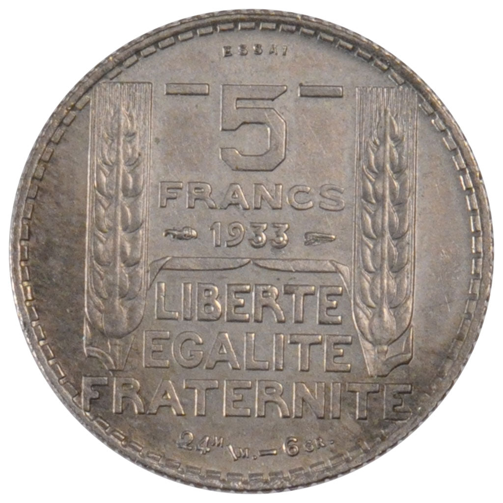 FRANCE, 5 Francs, 1933, MS(60-62), Nickel-Bronze, 24, Gadoury #759, 6.09