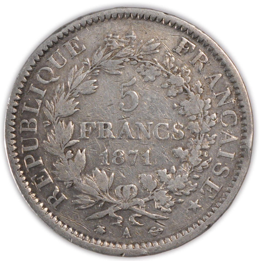 Coin, France, Hercule, 5 Francs, 1871, Paris, VF(30-35), Silver, KM:820.1