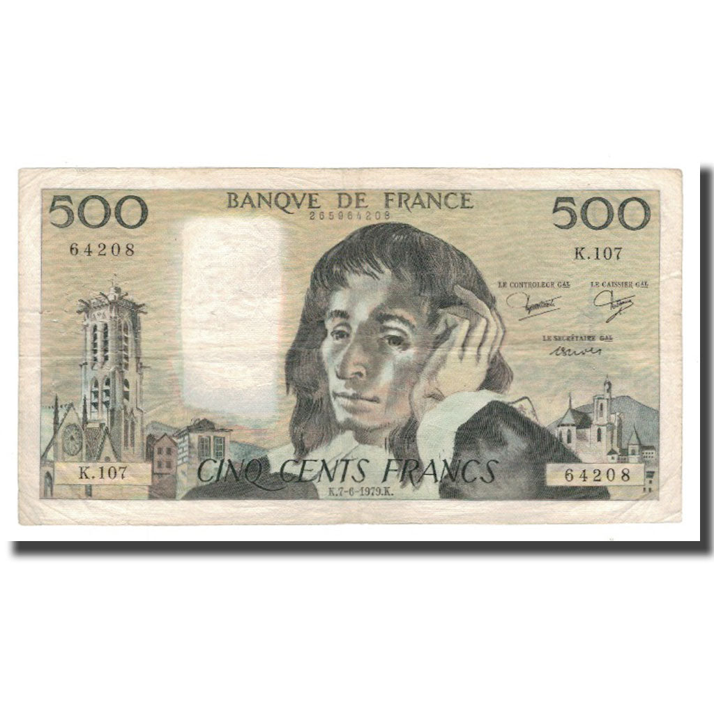 France, 500 Francs, Pascal, 1979, 1979-06-07, EF(40-45), Fayette:71.20, KM:156e