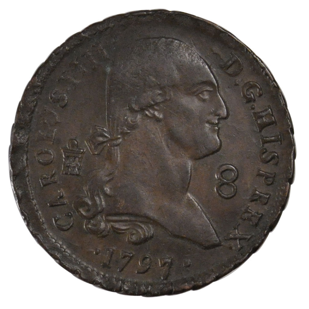 SPAIN, 8 Maravedis, 1797, Segovia, KM #428, AU(50-53), Copper, 11.54