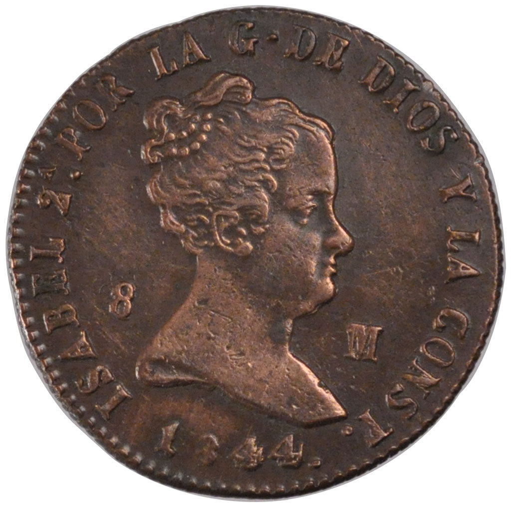 Moneda, España, Isabel II, 8 Maravedis, 1844, Jubia, MBC+, Cobre, KM:531.2
