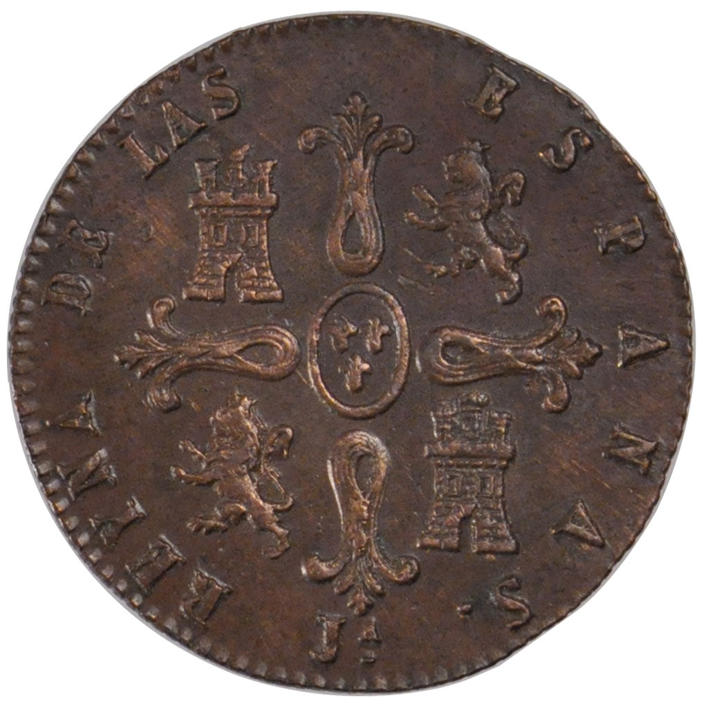 Moneda, España, Isabel II, 8 Maravedis, 1844, Jubia, MBC+, Cobre, KM:531.2
