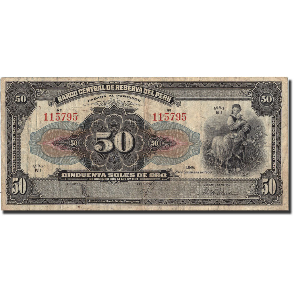 Billete, 50 Soles, 1950, Perú, KM:68a, 28-09-1950, BC