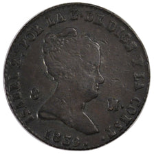 SPAIN, 8 Maravedis, 1839, Segovia, KM #531.3, VF(20-25), Copper, 10.88