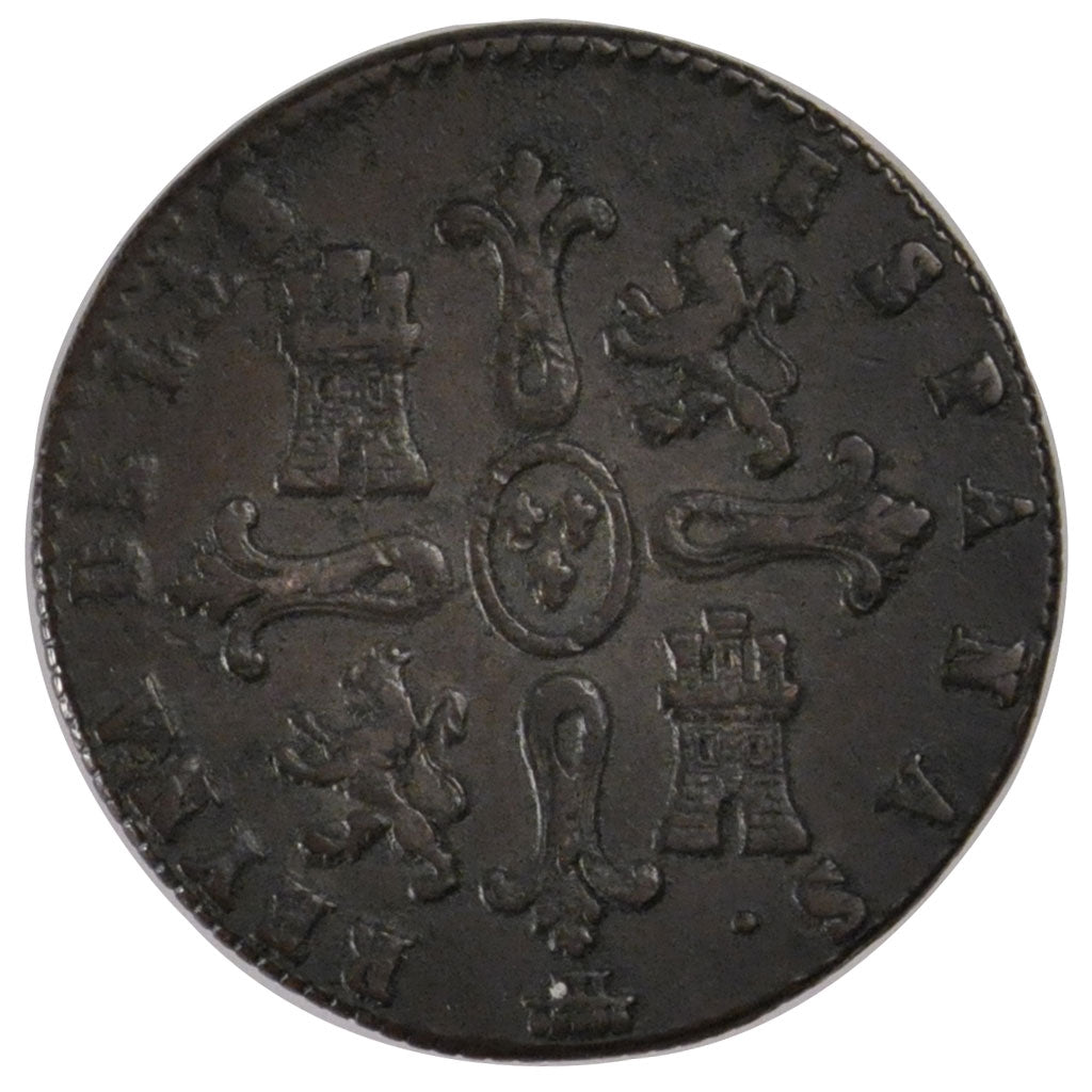 SPAIN, 8 Maravedis, 1839, Segovia, KM #531.3, VF(20-25), Copper, 10.88