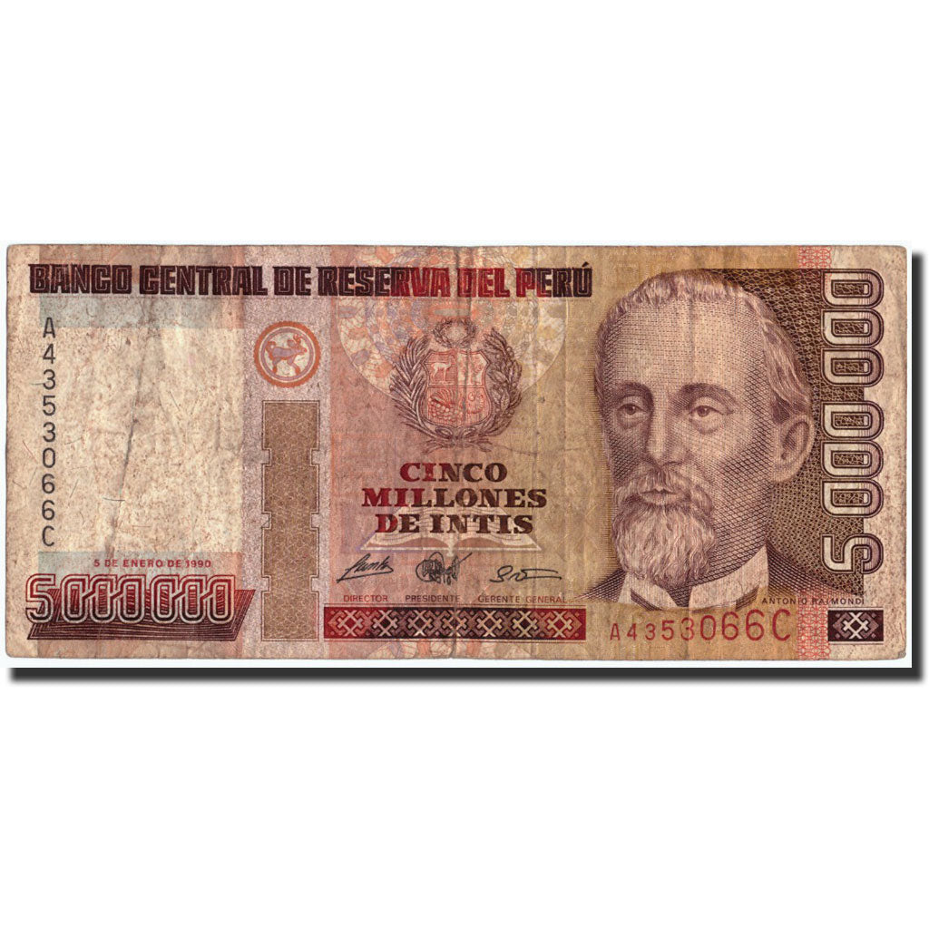 Perù, 5,000,000 Intis, 1990, 1990-01-05, KM:149, MB+