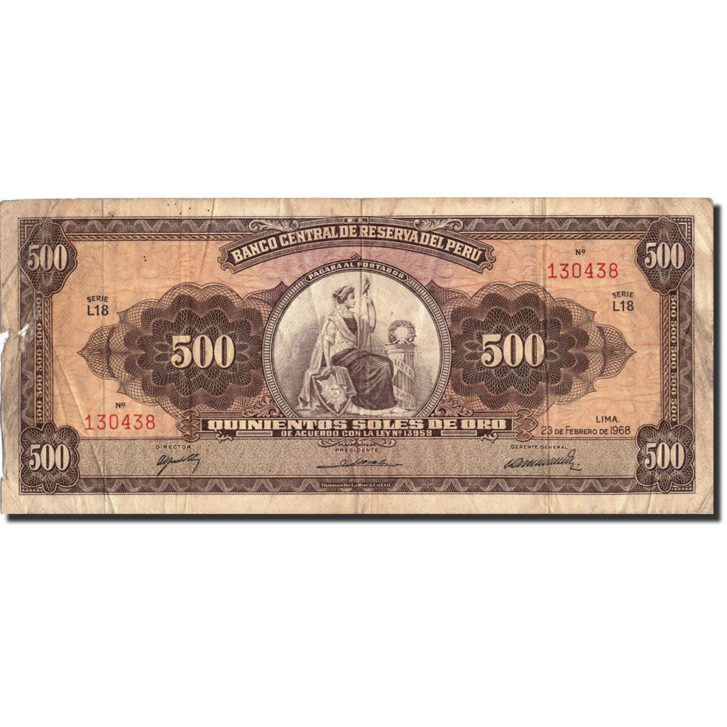 Banconote, Perù, 500 Soles De Oro, 1968, KM:87a, 1968-02-23, D
