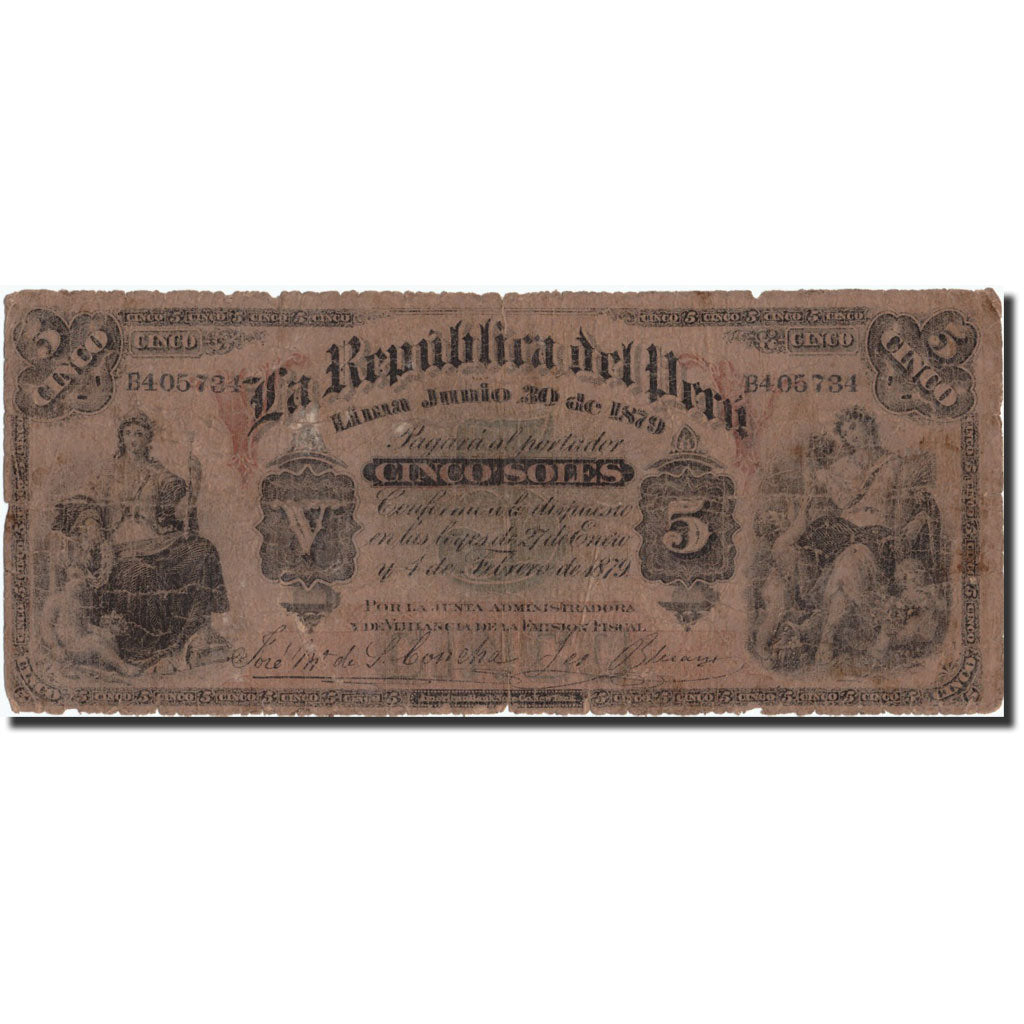Geldschein, Peru, 5 Soles, 1879, 1879-06-30, KM:4, SGE