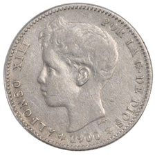 Spagna, Alfonso XIII, Peseta, 1900, MB+, Argento, KM:706