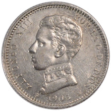 SPAIN, Peseta, 1903, KM #721, AU(55-58), Silver, 4.97