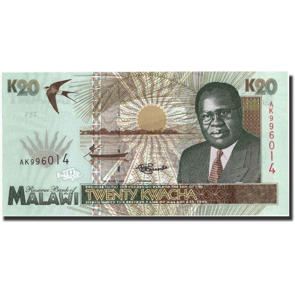 Banconote, Malawi, 20 Kwacha, 1995, KM:32, 1995-06-01, FDS