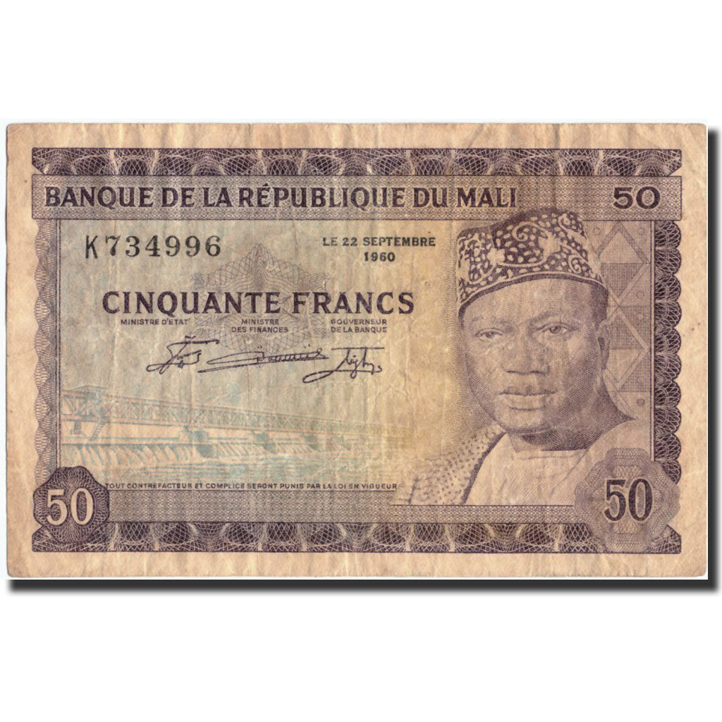 Banknote, Mali, 50 Francs, 1960, 1960-09-22, KM:6a, VF(30-35)