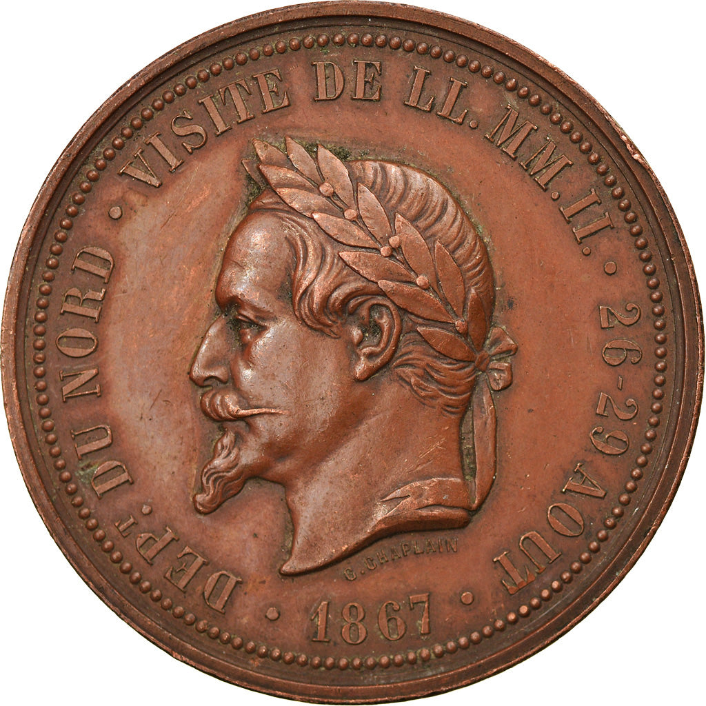 France, Medal, Napoléon III, Visite de la Chambre de Commerce de Lille, 1867