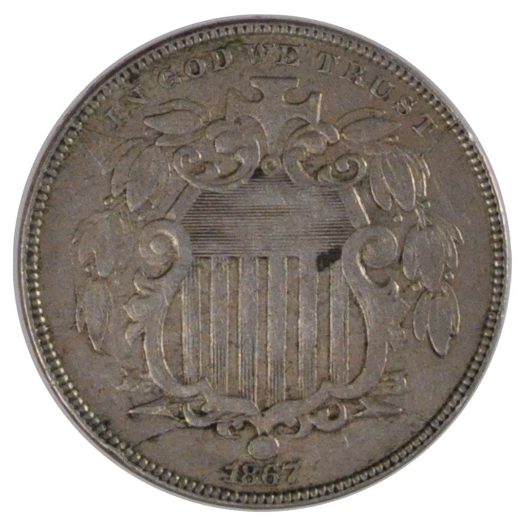 UNITED STATES, Shield Nickel, 5 Cents, 1867, U.S. Mint, KM #97, EF(40-45),...