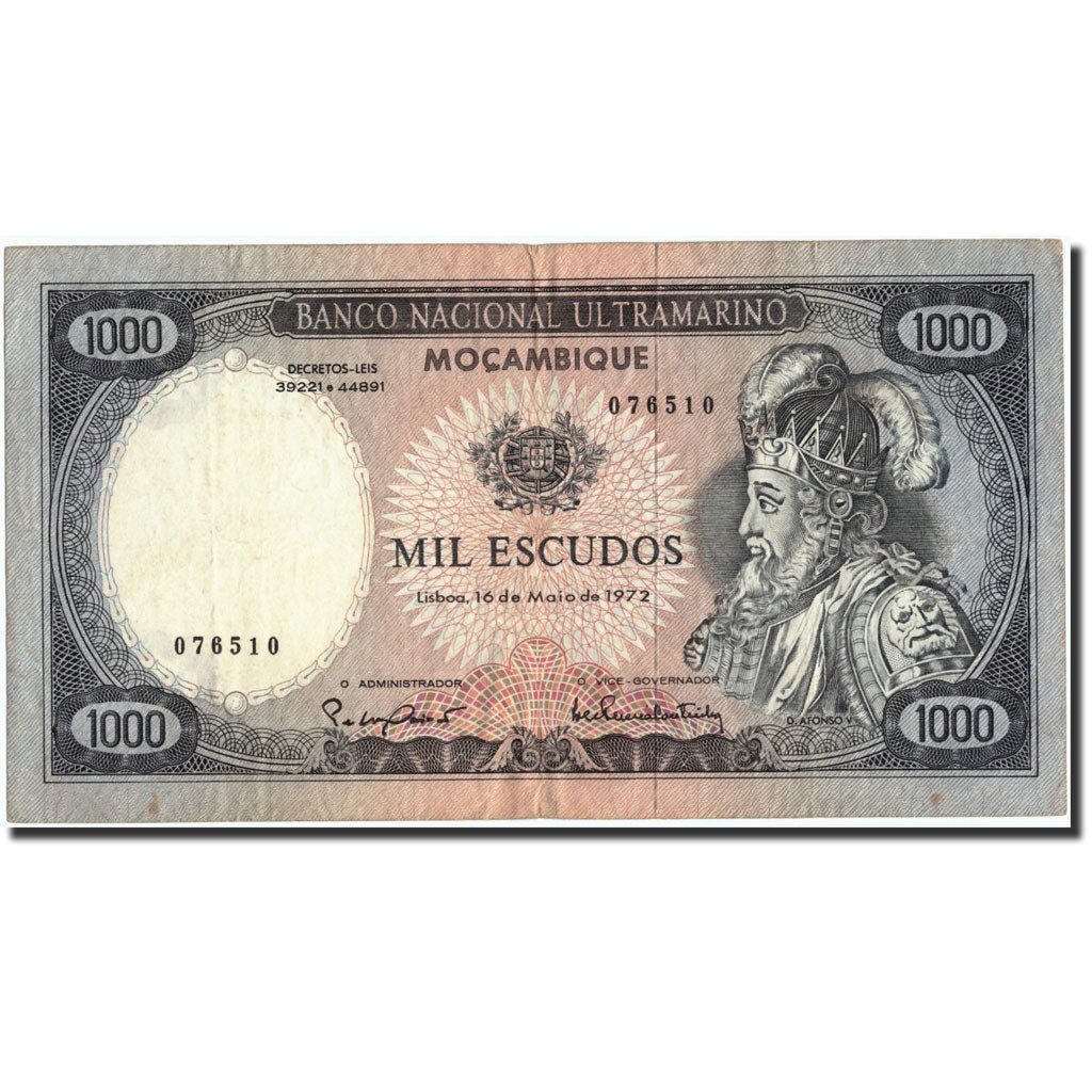 Biljet, Mozambique, 1000 Escudos, 1972, 1972-05-16, KM:112a, TTB
